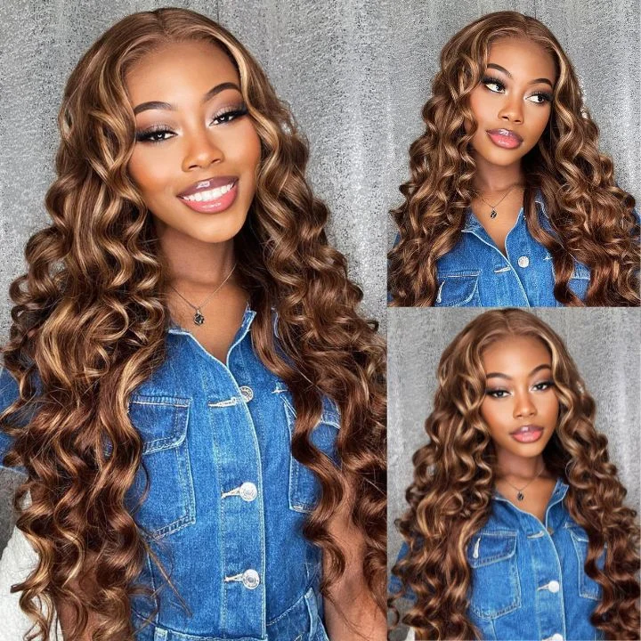 synthetic wigs for low-maintenance wear -HighLight Blonde Glueless Loose Wand Wave 13*4 HD Lace Front Wigs Transparent Lace Wig Plucked Hairline-Amanda Hair