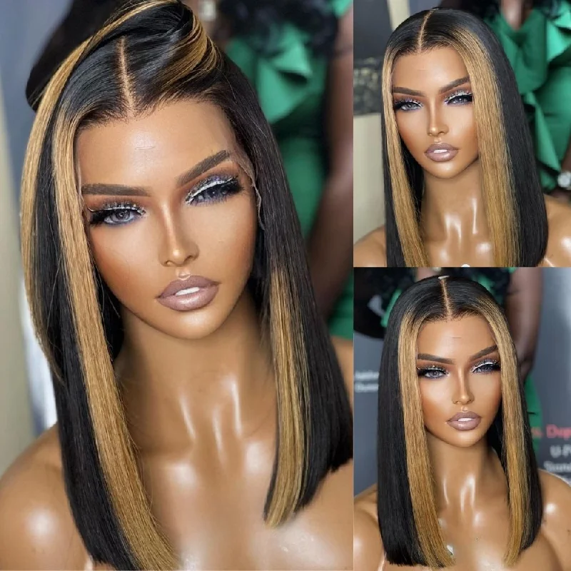 braided wigs for easy and stylish protection -Highlight Light Brown Short Bob Straight Glueless Lace Wig 13*4/4*4 Brazilian Huaman Hair-Amanda Hair