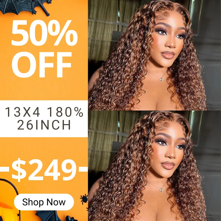 wigs for women with thinning hair to boost volume -Highlight Water Wave Dark Brown Ombre Blonde Wig-Clearance Flash Sale