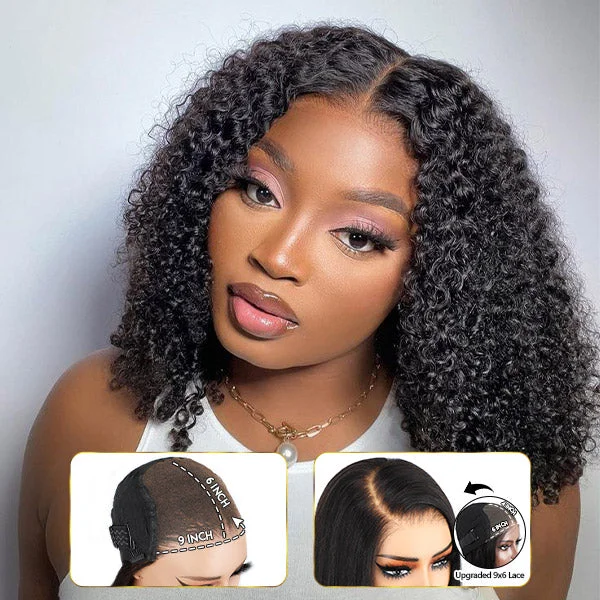 glueless wigs for quick and easy application -OQ HAIR Kinky Curly Pre Bleached Pre Cut Wear Go Glueless Wig Tiny Knots