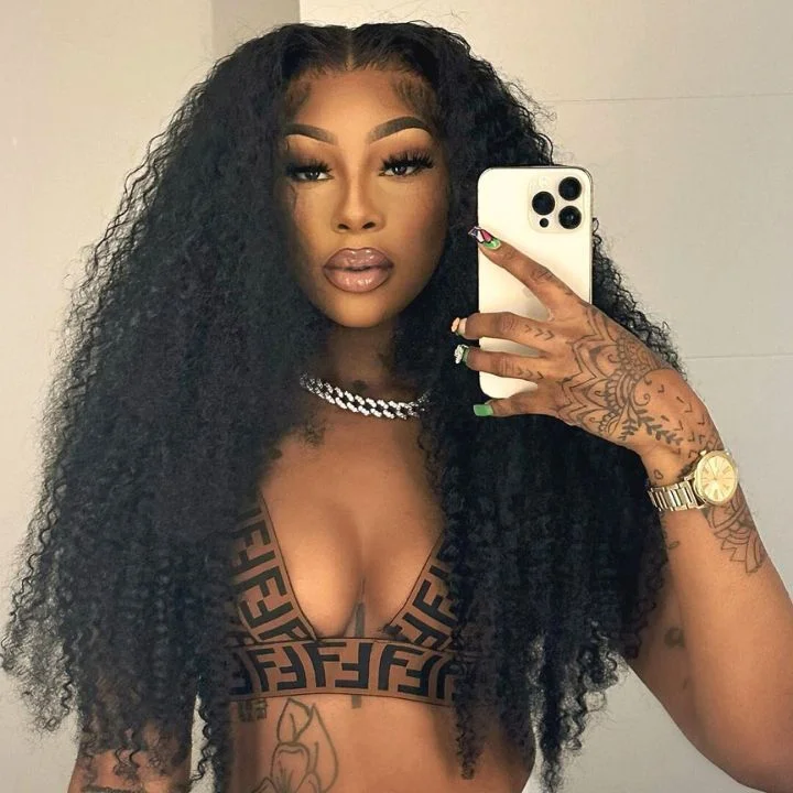 wigs for people with thinning hair for volume -Kinky Curly Hair Transparent Glueless Lace Front Wig 13*4/6*4 Lace Frontal Clear Lace Wigs-Amanda Hair