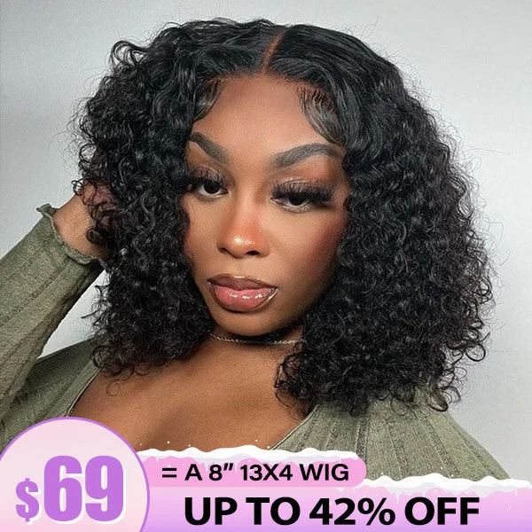 luxury lace wigs for premium look and feel -Clearance Sale | Kinky Curly 13x4 Lace Front Wig Pre-plucked Short Bob Wig