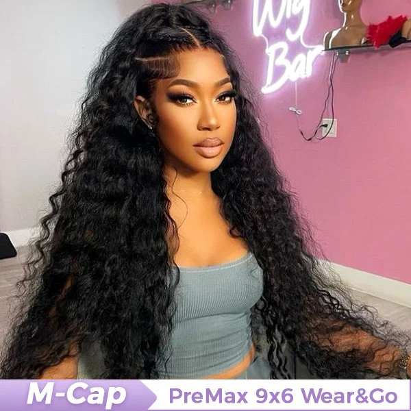 curly bob wigs for youthful and trendy style -OQ HAIR M-Cap Deep Wave Wear Go Glueless Wigs Bleached Knots Pre Cut 9x6 HD Lace Wigs Pre Plucked Hairline