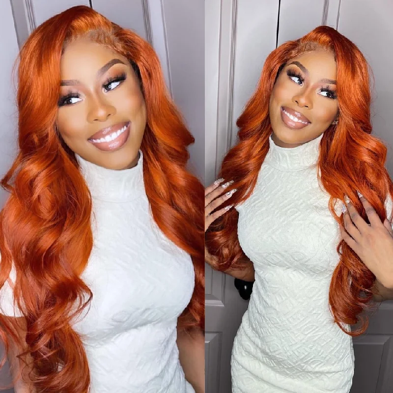 trendy short bob wigs for bold and chic appearance -Orange Ginger Colored Body Wave 13x4 Lace Front Wigs  4*4 Lace Closure Wigs  With Baby Hair 150% Density-Amanda Hair