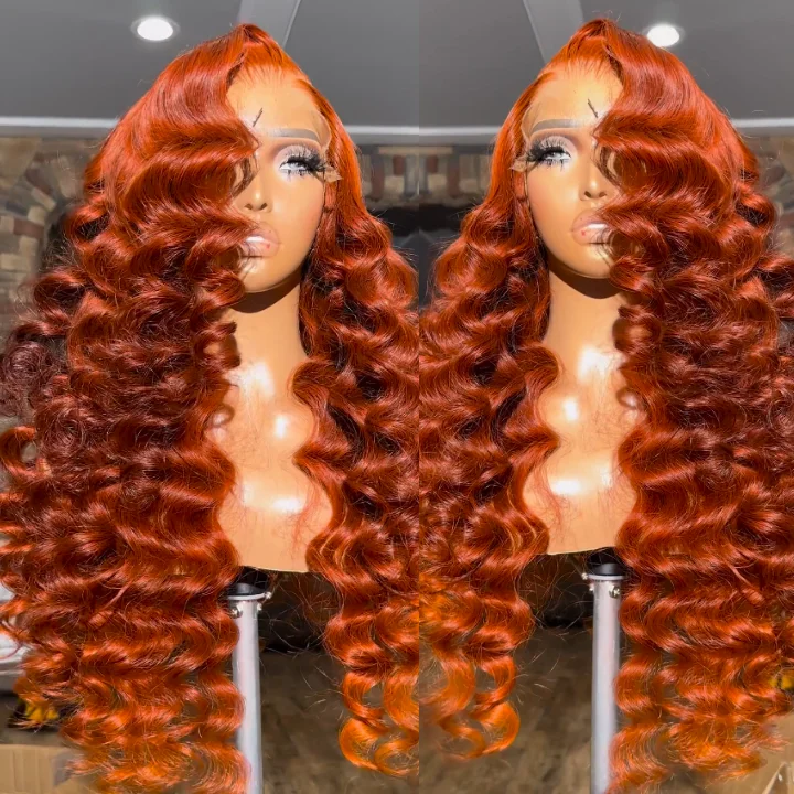 luxury lace wigs for premium look and feel -Orange Ginger Colored Loose Deep Wave 13x4 Lace Front Wigs 4*4 Lace Closure Wigs With Baby Hair No Code Needed -Amanda Hair