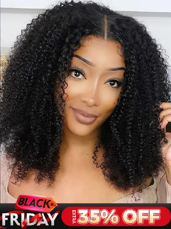 full lace wigs for the most natural fit -CurlyMe Pre-bleached Wear Go Afro Kinky Curly 7x5 Pre-cut HD Lace Glueless Wig Pre-plucked