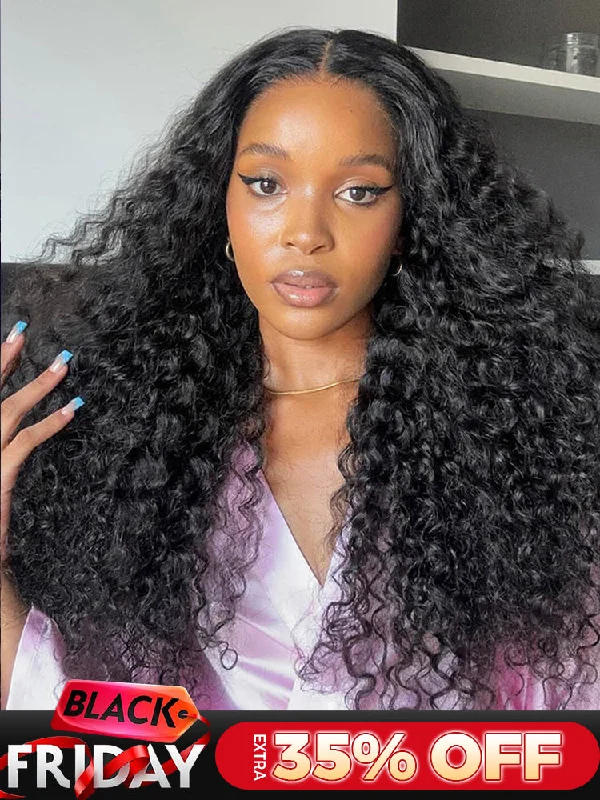 natural lace front wigs for realistic appearance -CurlyMe Pre-bleached Deep Wave Wear Go Glueless Wig Pre-cut 7x5 HD Lace Wig Pre-plucked