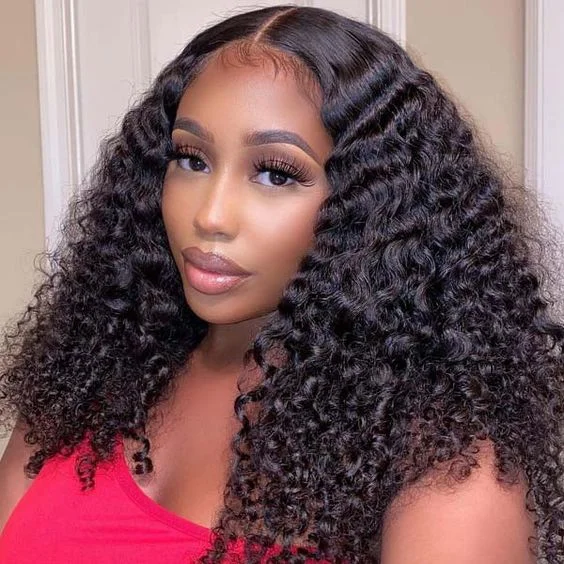 medium-length wigs for a balanced look -OQHAIR Pre-Bleached Knots Deep Wave Hair Wear Go Glueless Wigs 4x6 Pre Cut HD Lace Closure Wigs With Pre Plucked Nautral Hairline