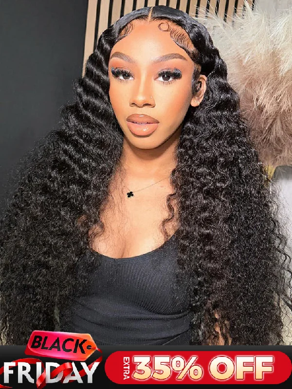 affordable synthetic wigs for low-maintenance care -CurlyMe Pre-bleached Loose Deep Wave Hair Wear Go Glueless Wig 7x5 Pre-cut HD Lace Pre-plucked