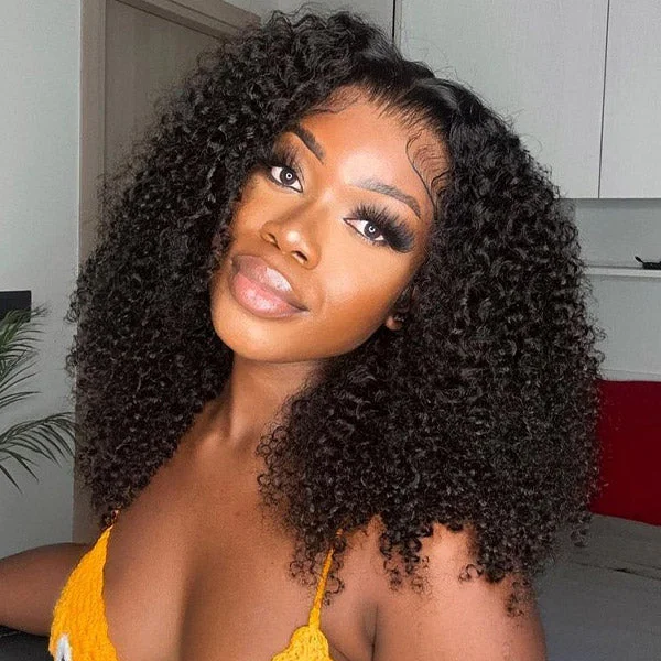 wigs for women with large heads for comfort -OQHAIR Kinky Curly Pre-Bleached Knots Wear Go Wigs 4x6 HD Lace 100% Glueless Pre-cut Lace Closure Wigs