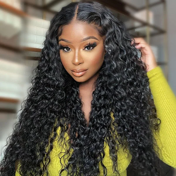 voluminous curly wigs for a fuller effect -OQHAIR Water Wave Pre-Bleached Knots Wear Go Wigs 4x6 HD Lace 100% Glueless Pre-cut Lace Closure Wigs Preplucked Natural Hairline