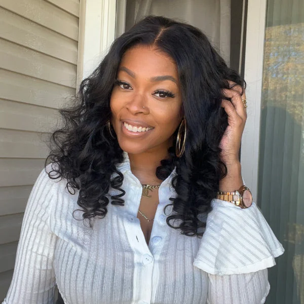 synthetic wigs for easy styling and maintenance -OQHAIR Wand Curl Wear Go Glueless Wig 4x6 HD Lace Pre Cut Lace 100% Glueless Wig Preplucked with Natural Hairline