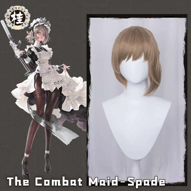 medium-length straight wigs for elegant looks -【Pre-sale】The Combat Maid Series ♠ Spade Cosplay Wig 35cm Light gray brown Hair