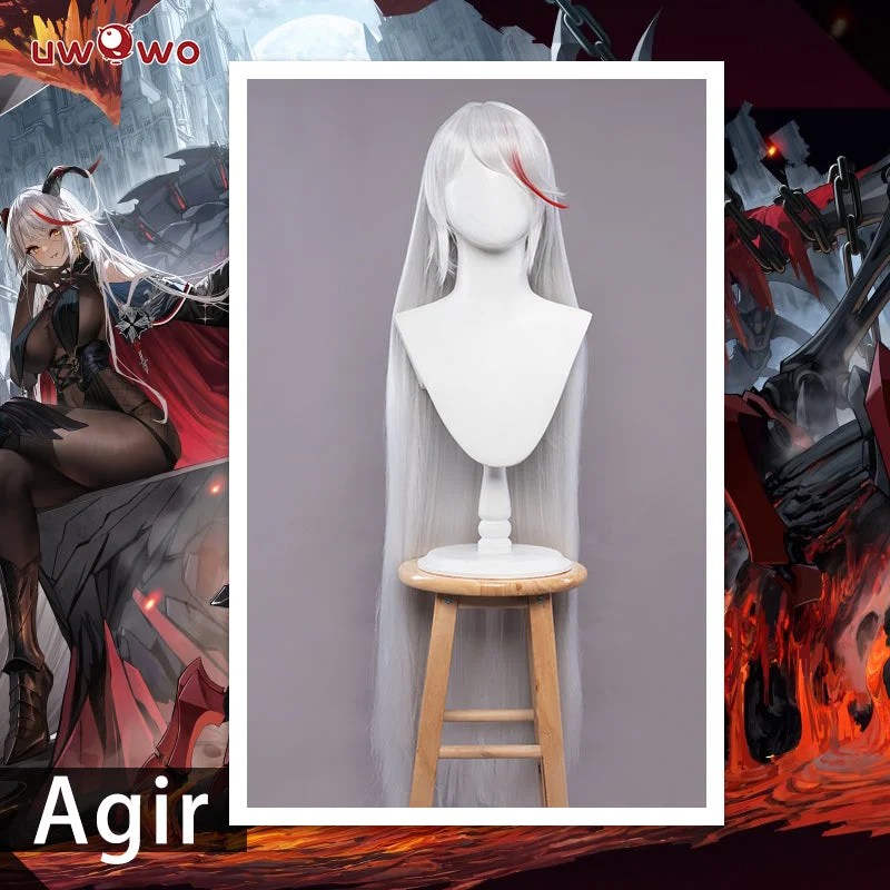 chic short bob wigs for stylish looks -Uwowo Game Azur Lane KMS Ägir/Agir 18+ Cosplay Wig 110cm Long Sliver Grey Hair