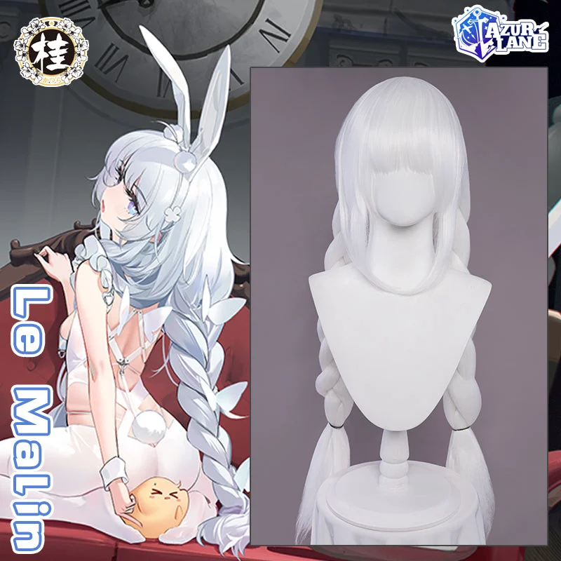 voluminous wavy wigs for beachy vibes -Uwowo Game Azur Lane  Le Malin Rabbit Bunny Cosplay Wig 80cm White Long braided