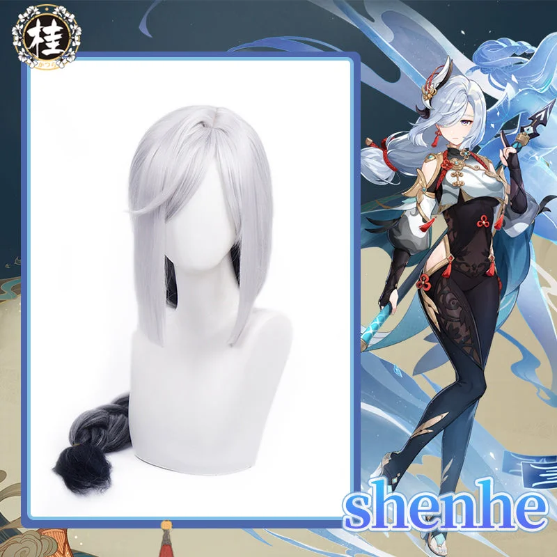 colorful wigs for creative expression -Uwowo Game Genshin Impact Liyue Cryo Shenhe Cosplay Wig 100cm Long Hair