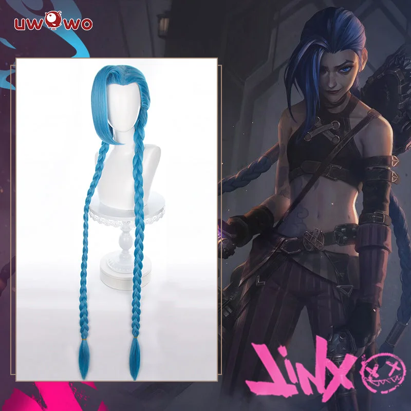 short curly wigs for a fresh and trendy look -【Pre-sale】Uwowo Game  League of Legends LOL Arcane Jinx Cosplay Wig Jinx wig Long Blue Hair