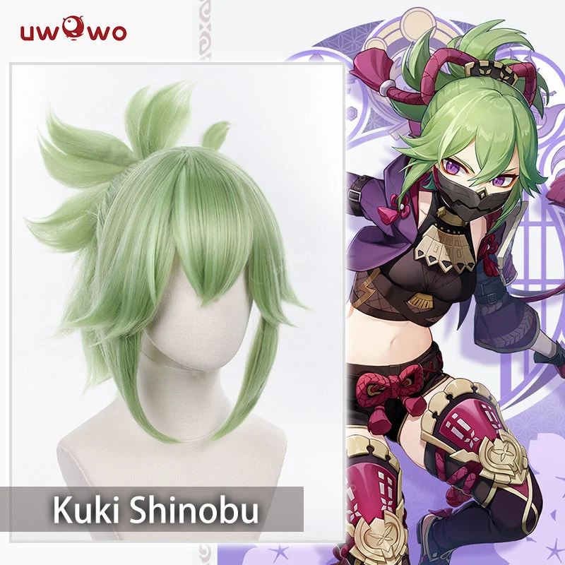 trendy ombre wigs for creative and bold color -Uwowo Genshin Impact Cosplay Kuki Shinobu Cosplay Wig Short Light Green Kuki Shinobu Hair