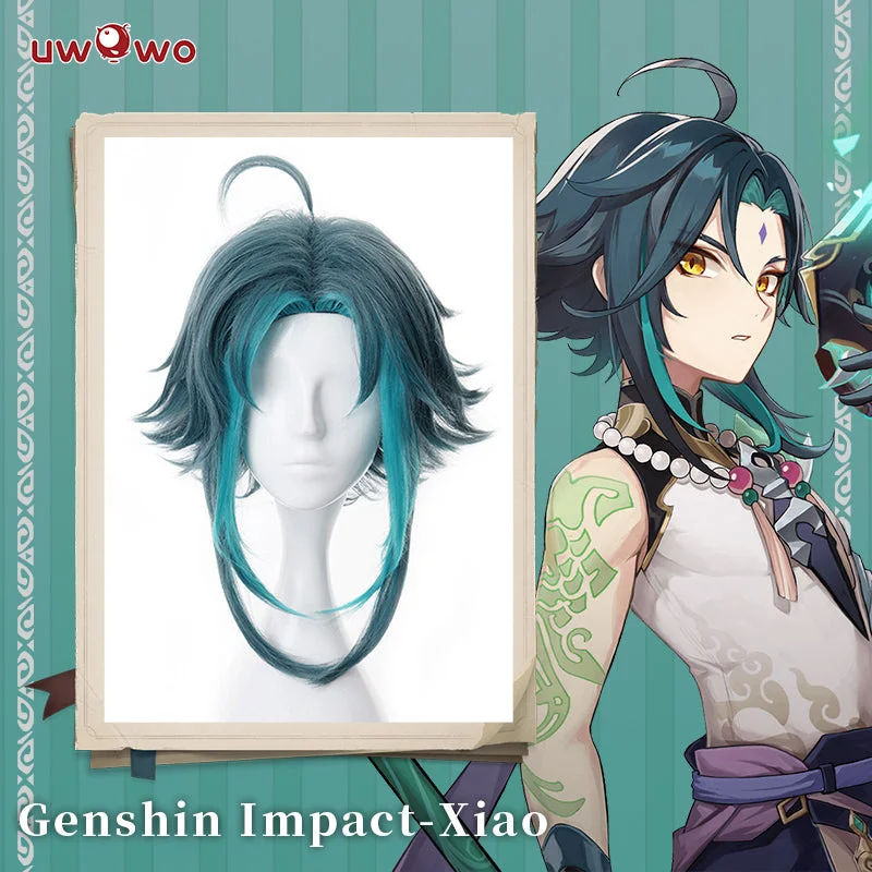 human hair wigs for a natural-looking shine -Uwowo Genshin Impact Cosplay Wig Xiao wig Short Light Green Hair