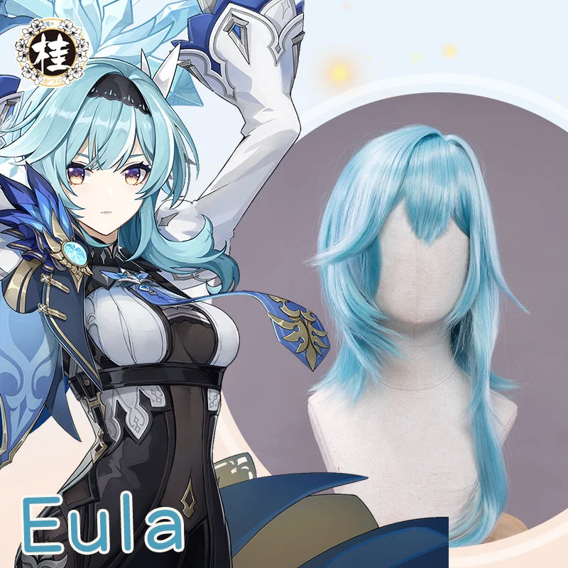 natural-looking wigs for a flawless finish -Uwowo Genshin Impact Eula Lawrence Cosplay Wig 40cm Light Blue Hair