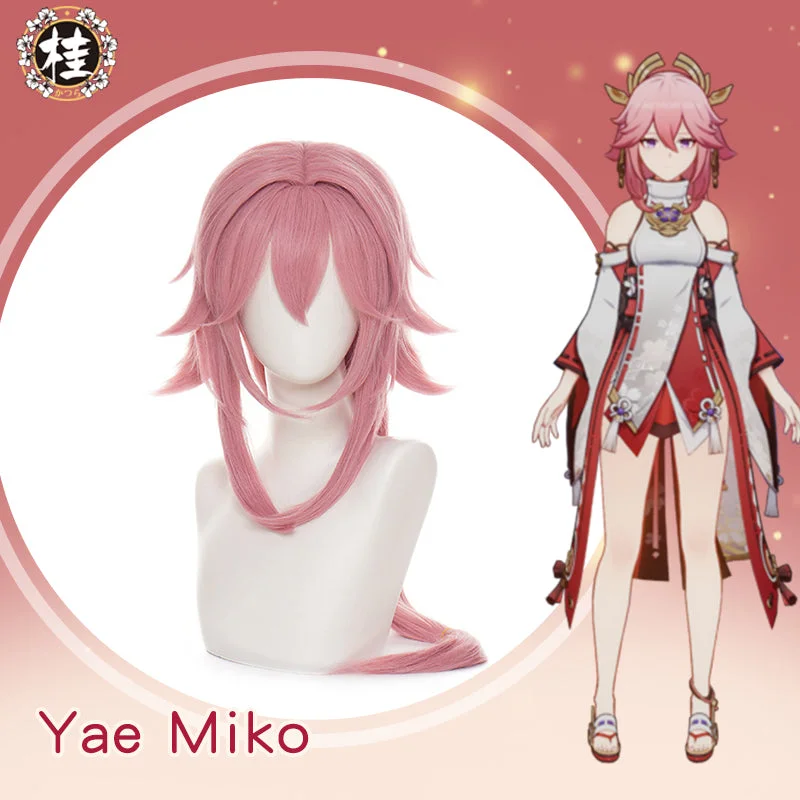 affordable wigs with natural appearance -Uwowo Genshin Impact Inazuma Yae Miko Cosplay Wig 80cm Pink Long Hair