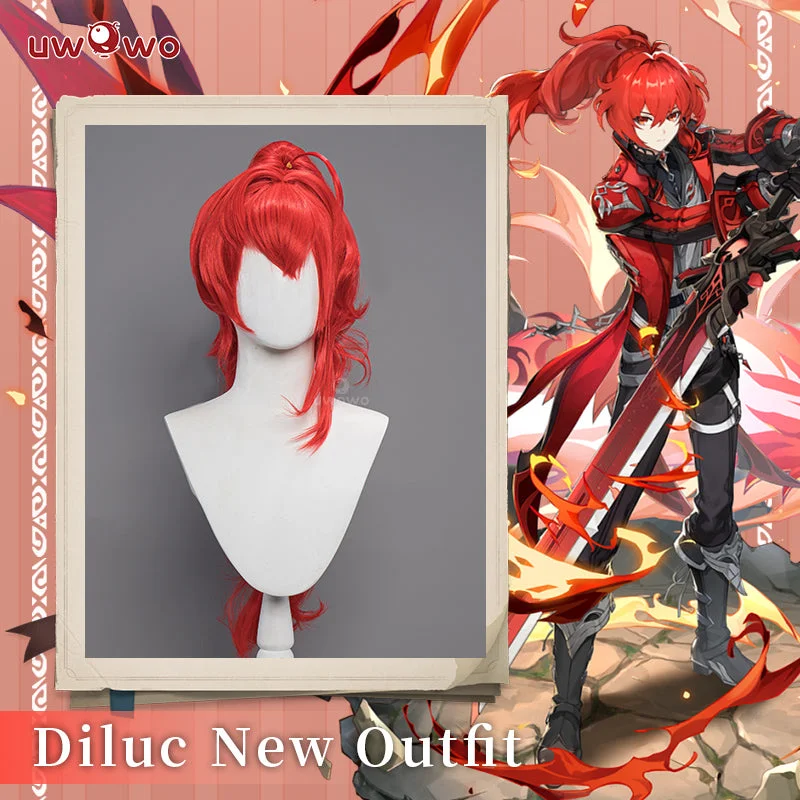 custom color wigs for personalized styles -【Pre-sale】Uwowo Genshin Impact Wig Diluc Darknight Hero Pyro New Skin Mondstadt Cosplay Wig