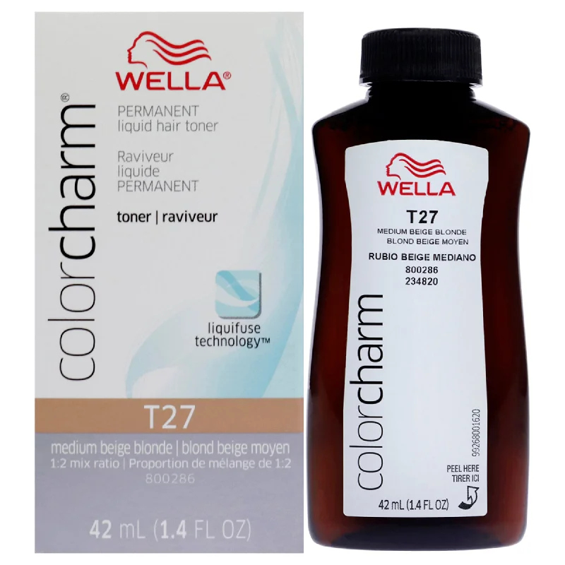 best products for curly hair frizz control-Wella Color Charm Permanent Liquid Toner - T27 Medium Beige Blonde by Wella for Women - 1.4 oz Toner