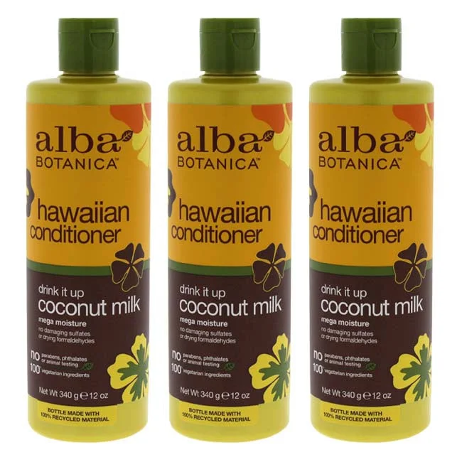 anti-frizz hair products for smooth curls-Alba Botanica Hawaiian Coconut Milk Conditioner by Alba Botanica for Unisex - 12 oz Conditioner - Pack of 3