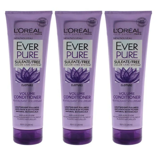 nourishing mask for dry, damaged curls-LOreal Paris EverPure Lotus Volume Conditioner by LOreal Paris for Unisex - 8.5 oz Conditioner - Pack of 3