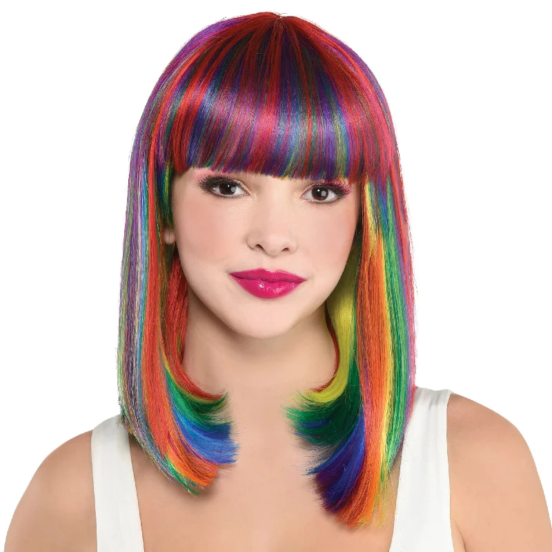 voluminous curly wigs for added texture -Rainbow Long Bob Wig | 1ct