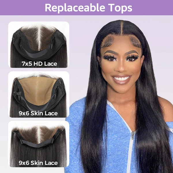 voluminous medium wigs for a balanced look -OQ Hair Straight Replaceable Zip Lace Tops For Block Wig