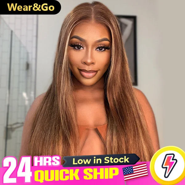 wigs for thin hair to add thickness and volume -US Warehouse Quick Ship | 4/27 Highlight Wear Go Glueless Wigs 4x6 Pre Cut HD Lace Straight Wigs With Pre Plucked