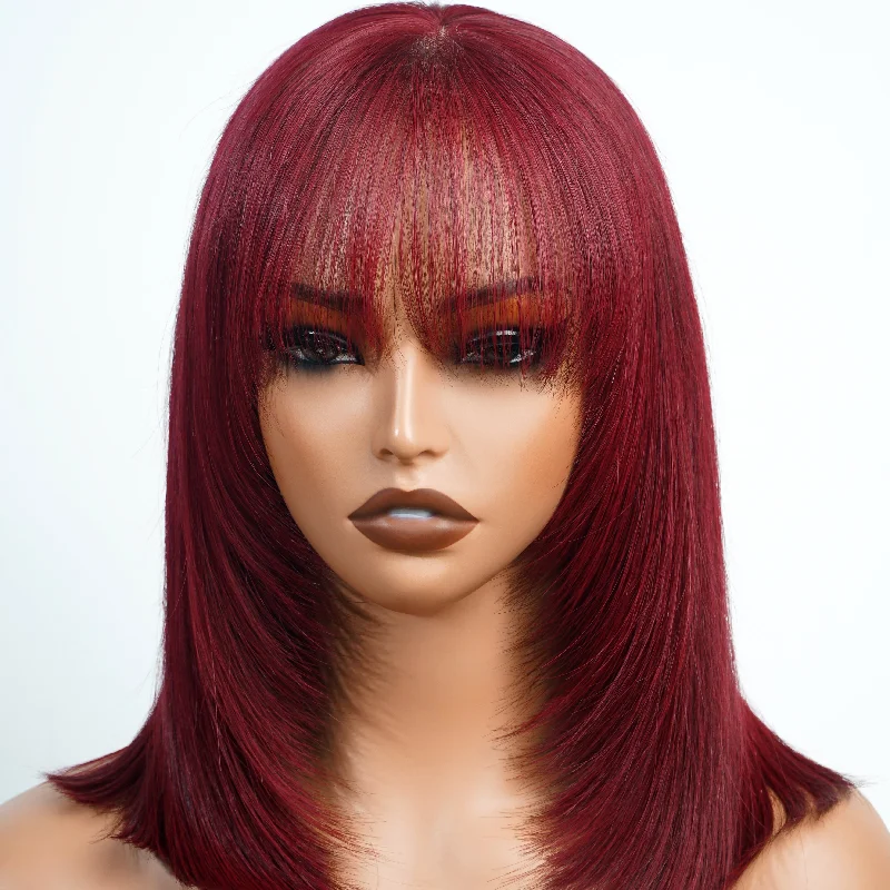 natural curly wigs for easy styling -Summer Wig Choice Glueless Short Straight Bob Wig  Red Colored Hair Bob Wigs No Code Needed Amanda Hair