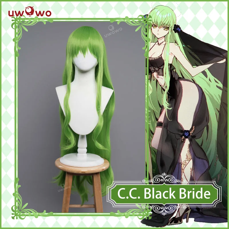 sleek straight wigs for a sophisticated look -Uwowo Anime Code Geass Fanart: C.C. Black Bride Lelouch Lamperouge Suit Couple Cosplay Wig 100cm Long Green Hair