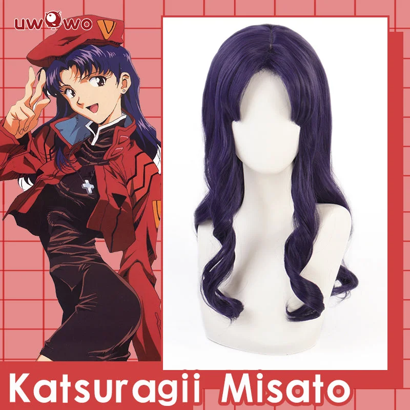 blonde wigs for women with a chic vibe -Uwowo Anime Neon Genesis Cosplay Katsuragi Misato Wig Long Purple Hair