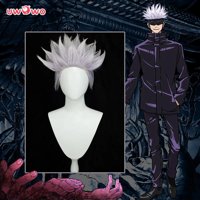 trendy short wigs for bold and chic styles -Uwowo Anime Jujutsu Kaisen Satoru Gojo Cosplay Wig (spiked up) 28CM Light purple white Gradient Short Hair