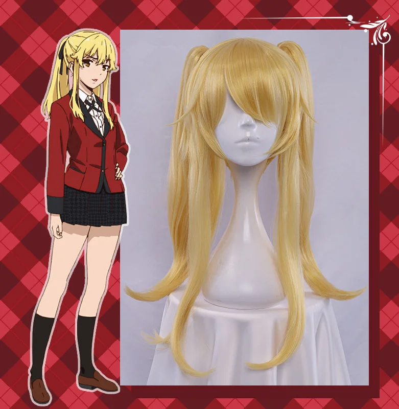 stylish wigs for women with different hair textures -【Pre-sale】Uwowo Anime Kakegurui Cosplay Wig 55cm Yellow Long Hair with Two Ponytail