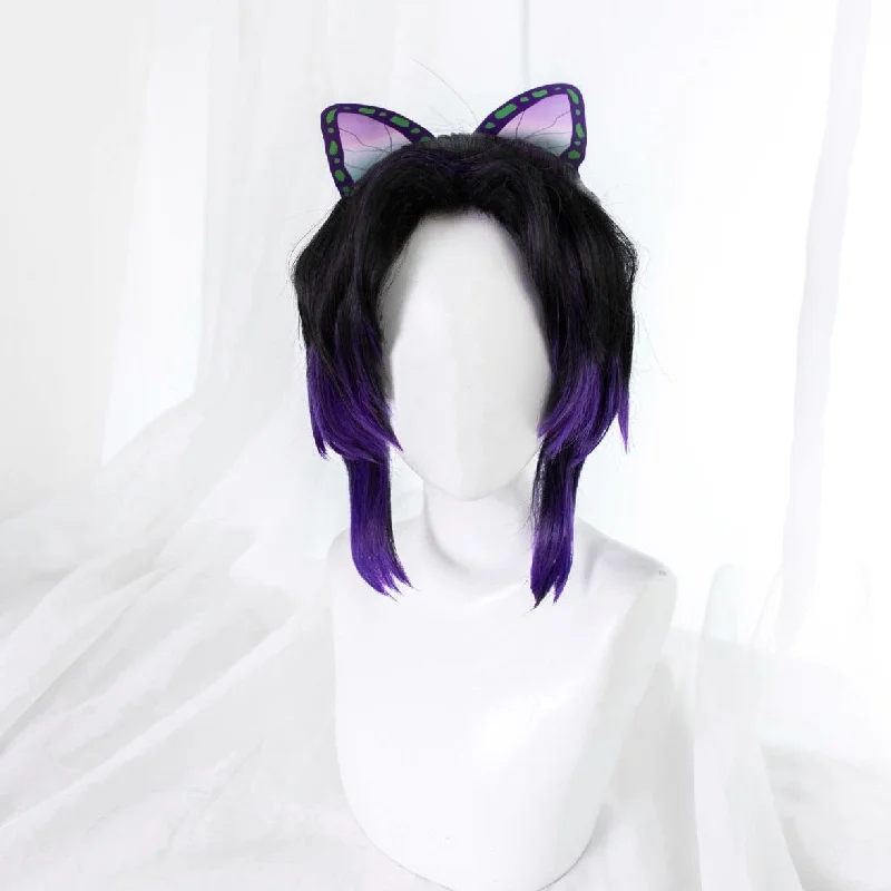 braided wigs for fashionable and protective styles -Uwowo Anime Kochou Cosplay Wig 23cm Short Black Purple Gradient Corps