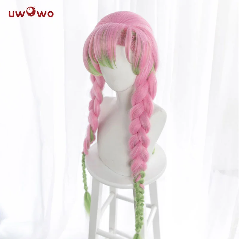 curly wigs with adjustable straps for perfect fit -Uwowo Anime Mitsuri Cosplay Wig 85cm Long Pink Green Gradient Wig