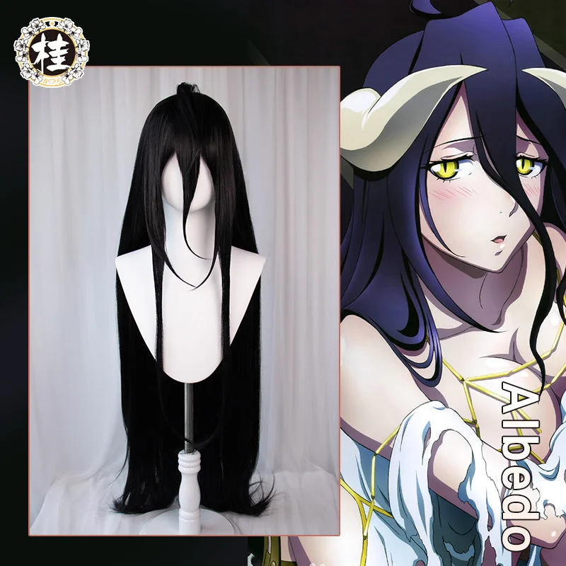 curly bob wigs for trendy and voluminous style -Uwowo Anime Overlord Albedo Cosplay Wig 120cm Deep Purple Long Hair