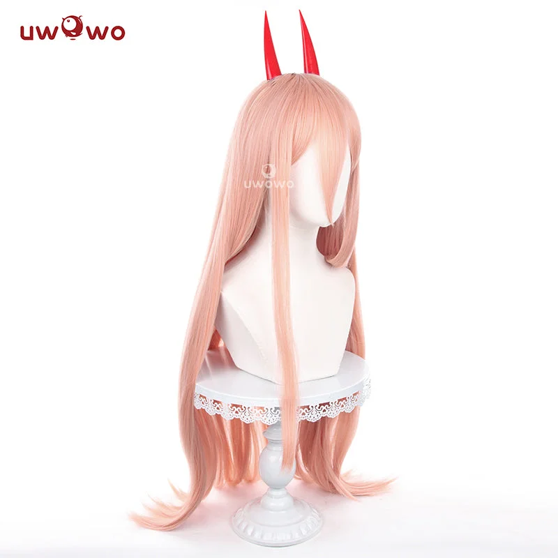 trendy lace wigs for natural texture -Uwowo Anime Wig Power Cosplay Wig Light Orange Long Hair Power Wig With Horns