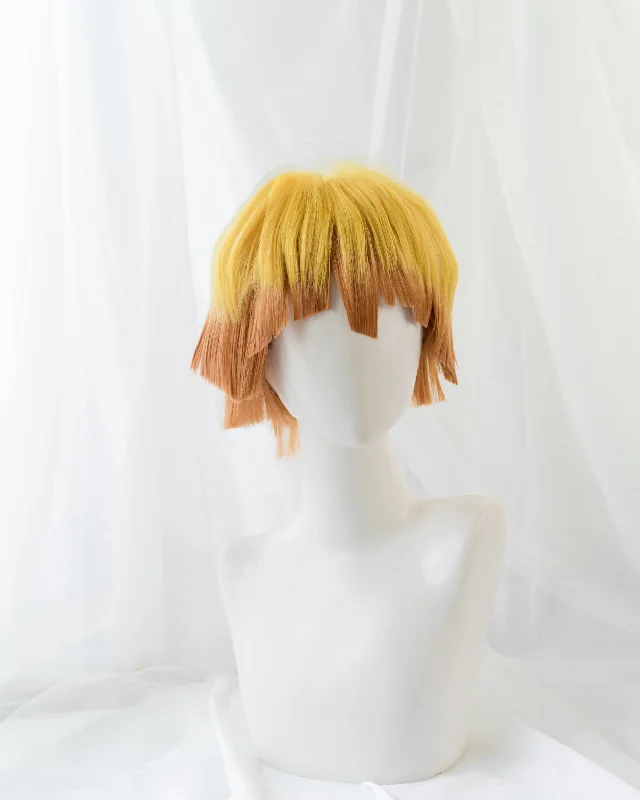 premium wigs for luxurious styling -Uwowo Anime Zenitsu Cosplay Wig 25cm Short Yellow Orange Gradient Wig