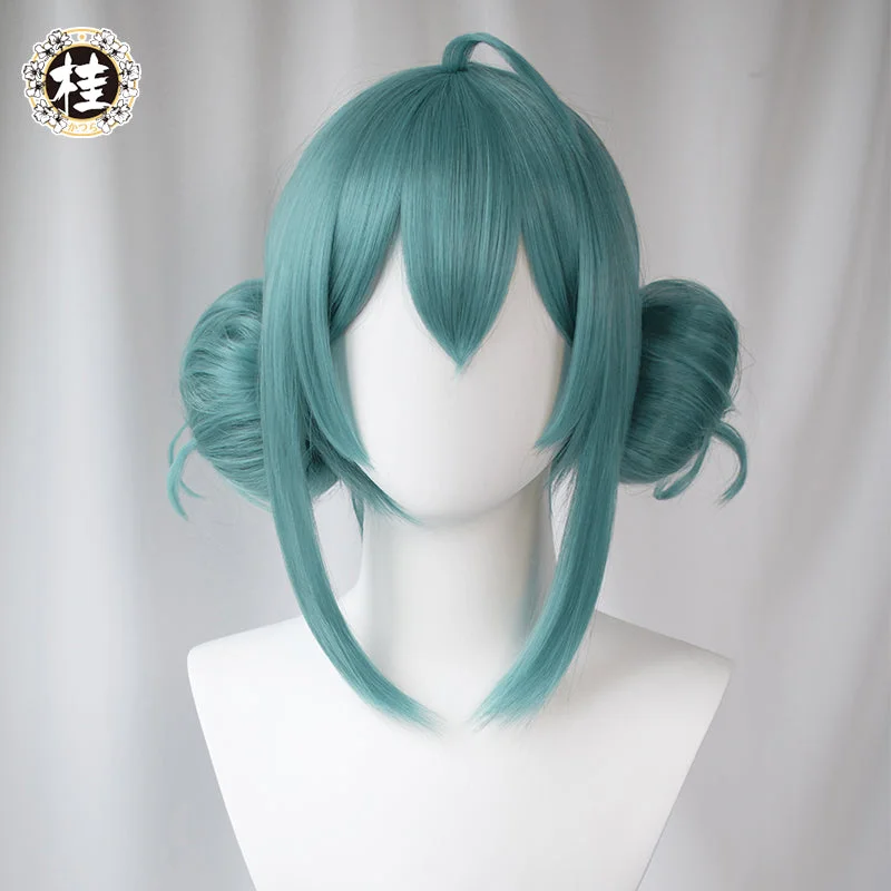 luxurious human hair wigs for a premium finish -Uwowo Cosplay V Singer  Bunny Fanart. 40CM Green Cosplay Wig