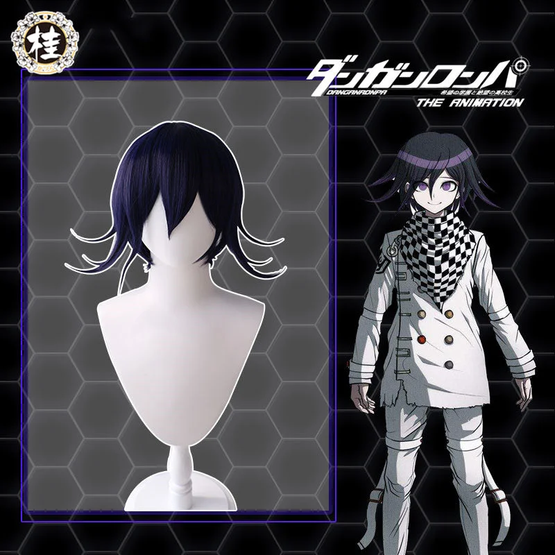 comfortable synthetic wigs for everyday wear -Uwowo Danganronpa Kokichi Oma Cosplay Wig The Ultimate Supreme Leader 35cm Blue purple Short Hair