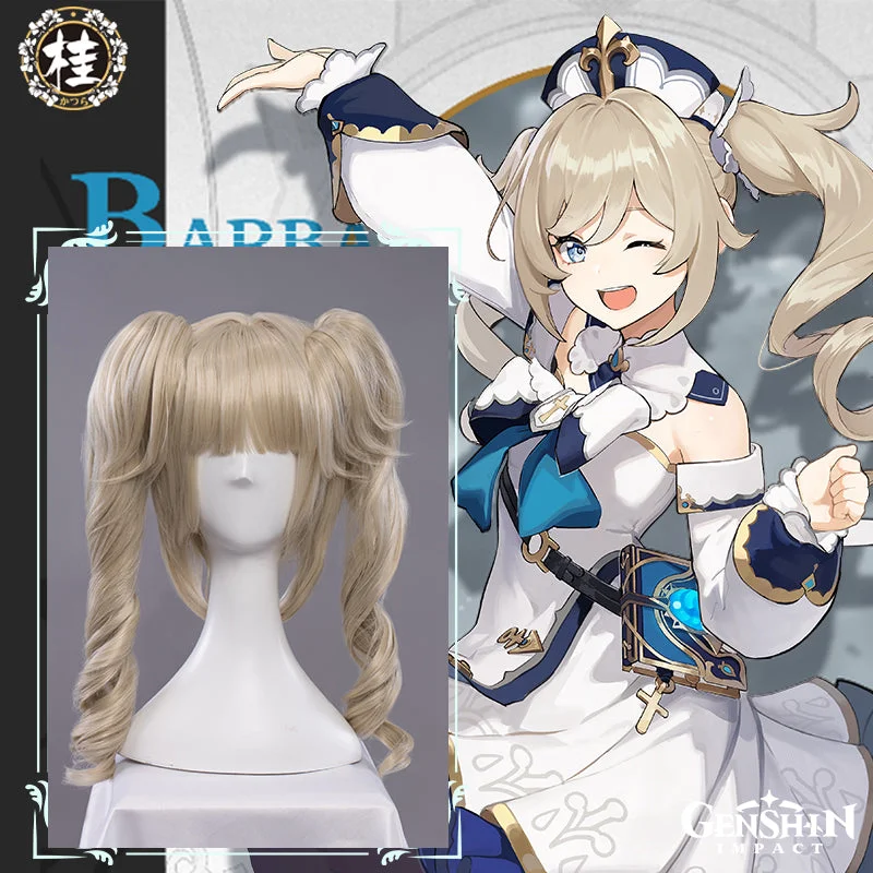 stylish wigs for everyday fashion looks -【Pre-sale】Uwowo Game Genshin Impact Barbara Shining Idol Cosplay Wig Deaconess 40cm Linen Twin tail Hair