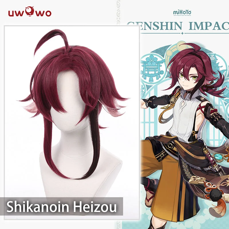 full coverage wigs for covering hair loss -Uwowo Game Genshin Impact Cosplay Wig Shikanoin Heizou Wig 50 CM Short Hair