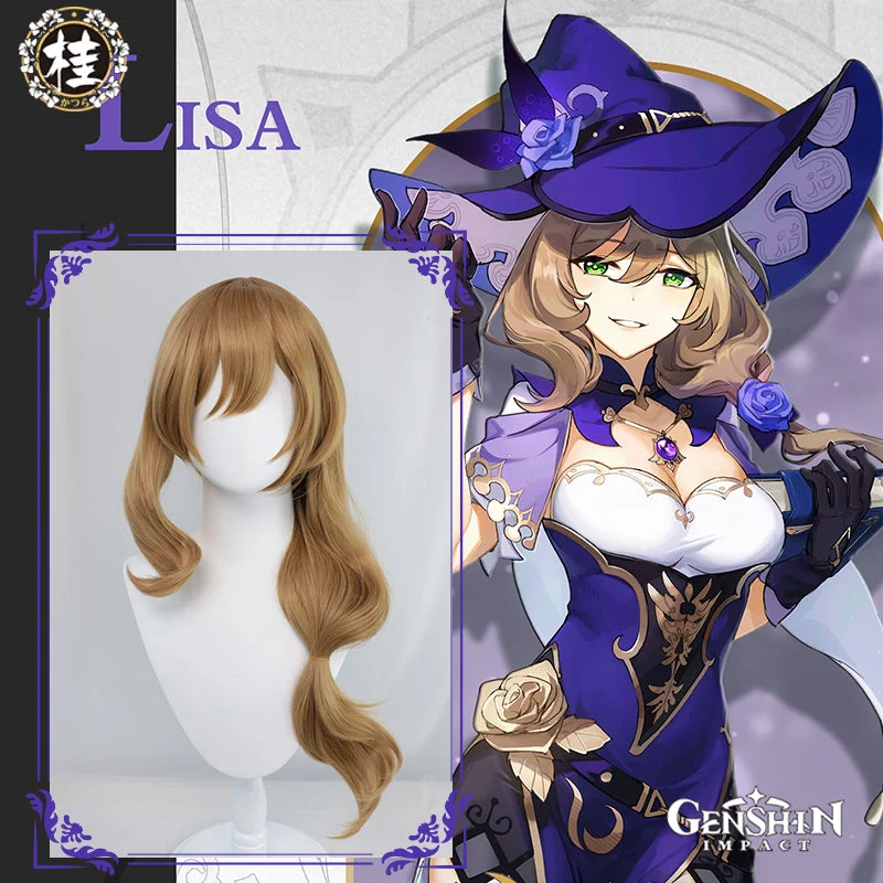 full coverage wigs for alopecia sufferers -Uwowo Game Genshin Impact Lisa Witch of Purple Rose Cosplay Wig The Librarian 70cm Brown Long Wavy Hair