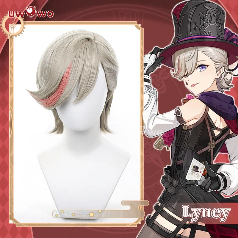 full coverage wigs for hiding bald patches -Uwowo Game Genshin Impact Lyney Cosplay Costume Wig Short light Brown Hair