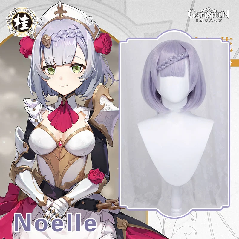 affordable lace wigs for budget-friendly options -Uwowo Game Genshin Impact Noelle Cosplay Wig 35cm Light Purple Short Hair