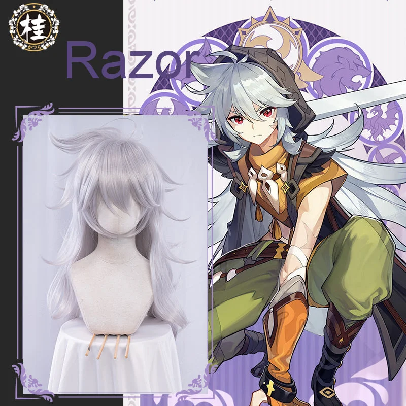 braided wigs for protective hairstyles -【Pre-sale】Uwowo Game Genshin Impact Razor Wolf Boy Cosplay Wig 90cm Sliver Gray Long Hair